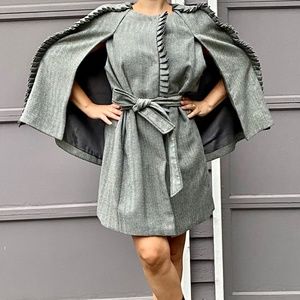 Winter Gray Wool Coat Cape Dress BANANA REPUBLICxOlivia Palermo Christmas ready